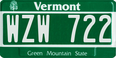 VT license plate WZW722
