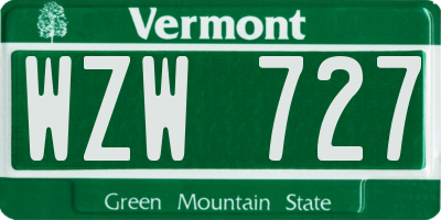 VT license plate WZW727