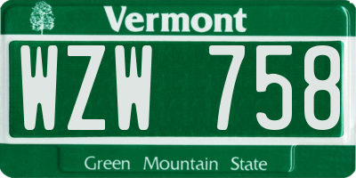 VT license plate WZW758