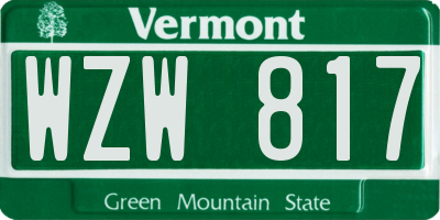 VT license plate WZW817