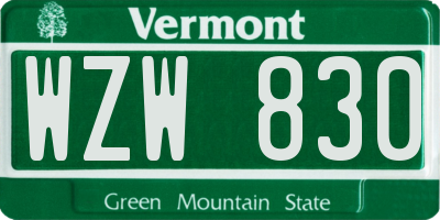 VT license plate WZW830