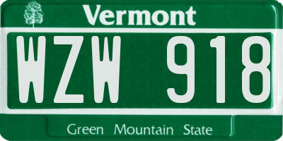 VT license plate WZW918