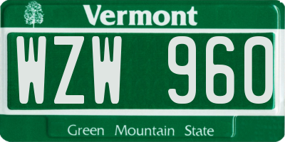 VT license plate WZW960