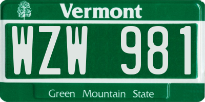 VT license plate WZW981
