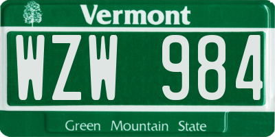 VT license plate WZW984