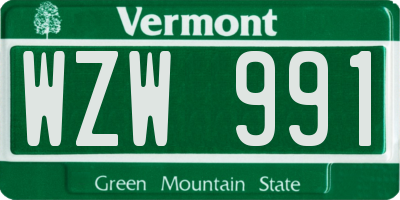 VT license plate WZW991