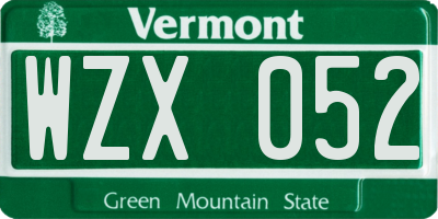 VT license plate WZX052
