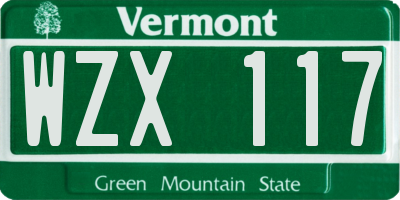 VT license plate WZX117