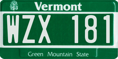 VT license plate WZX181