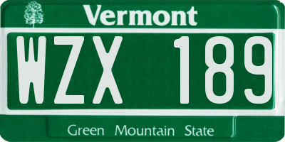 VT license plate WZX189