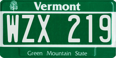 VT license plate WZX219