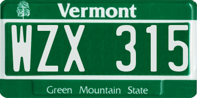 VT license plate WZX315