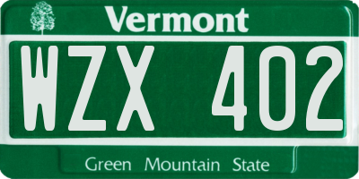 VT license plate WZX402