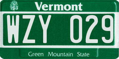 VT license plate WZY029