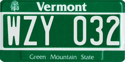VT license plate WZY032
