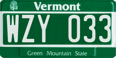 VT license plate WZY033