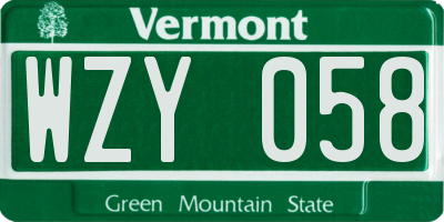 VT license plate WZY058