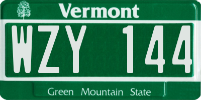 VT license plate WZY144