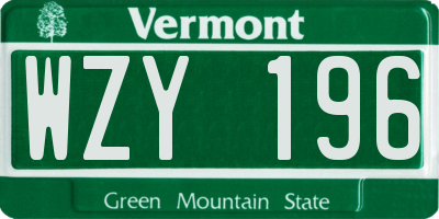 VT license plate WZY196