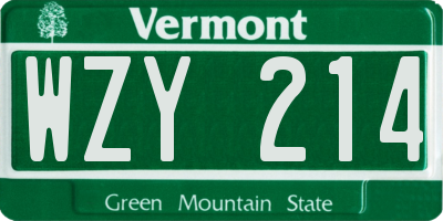 VT license plate WZY214