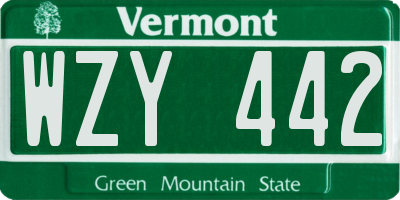 VT license plate WZY442