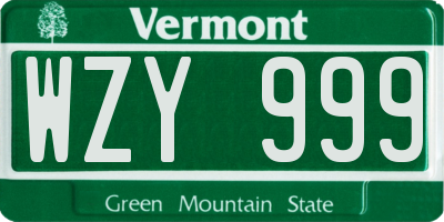 VT license plate WZY999
