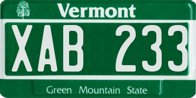 VT license plate XAB233