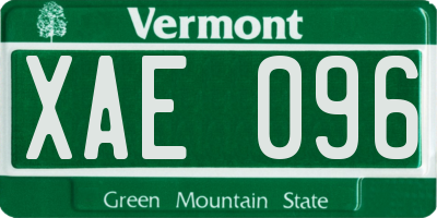 VT license plate XAE096