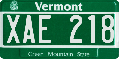 VT license plate XAE218