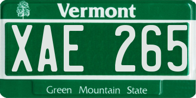 VT license plate XAE265