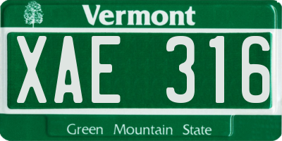 VT license plate XAE316