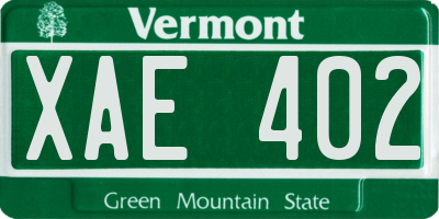 VT license plate XAE402