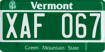 VT license plate XAF067