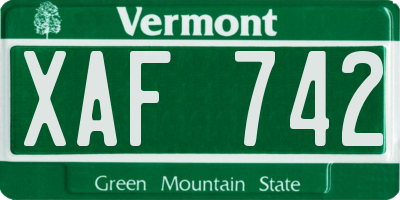 VT license plate XAF742