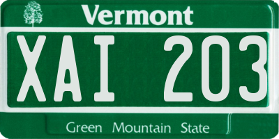 VT license plate XAI203