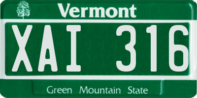 VT license plate XAI316