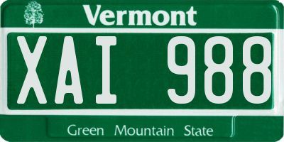 VT license plate XAI988