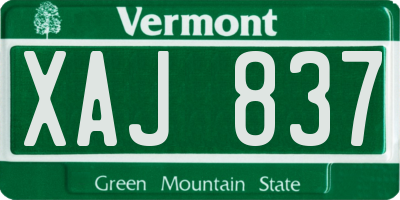 VT license plate XAJ837