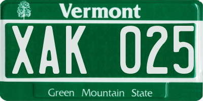 VT license plate XAK025