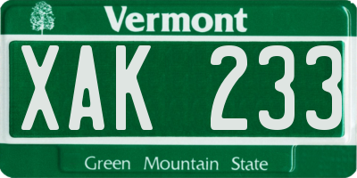 VT license plate XAK233