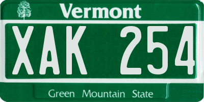 VT license plate XAK254