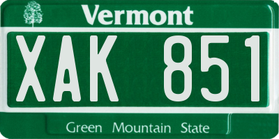 VT license plate XAK851