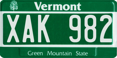 VT license plate XAK982