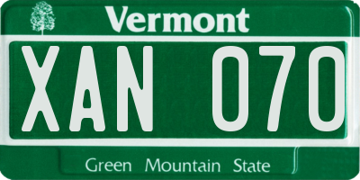 VT license plate XAN070