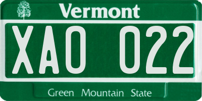 VT license plate XAO022