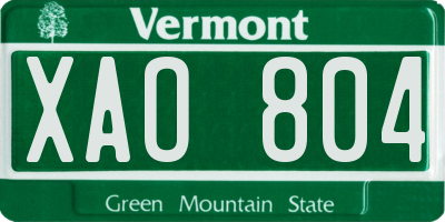 VT license plate XAO804