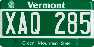 VT license plate XAQ285