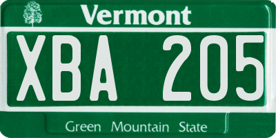 VT license plate XBA205