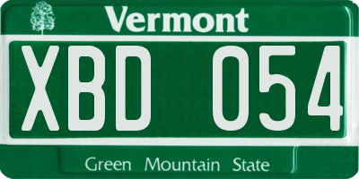 VT license plate XBD054