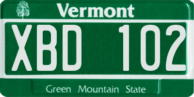 VT license plate XBD102